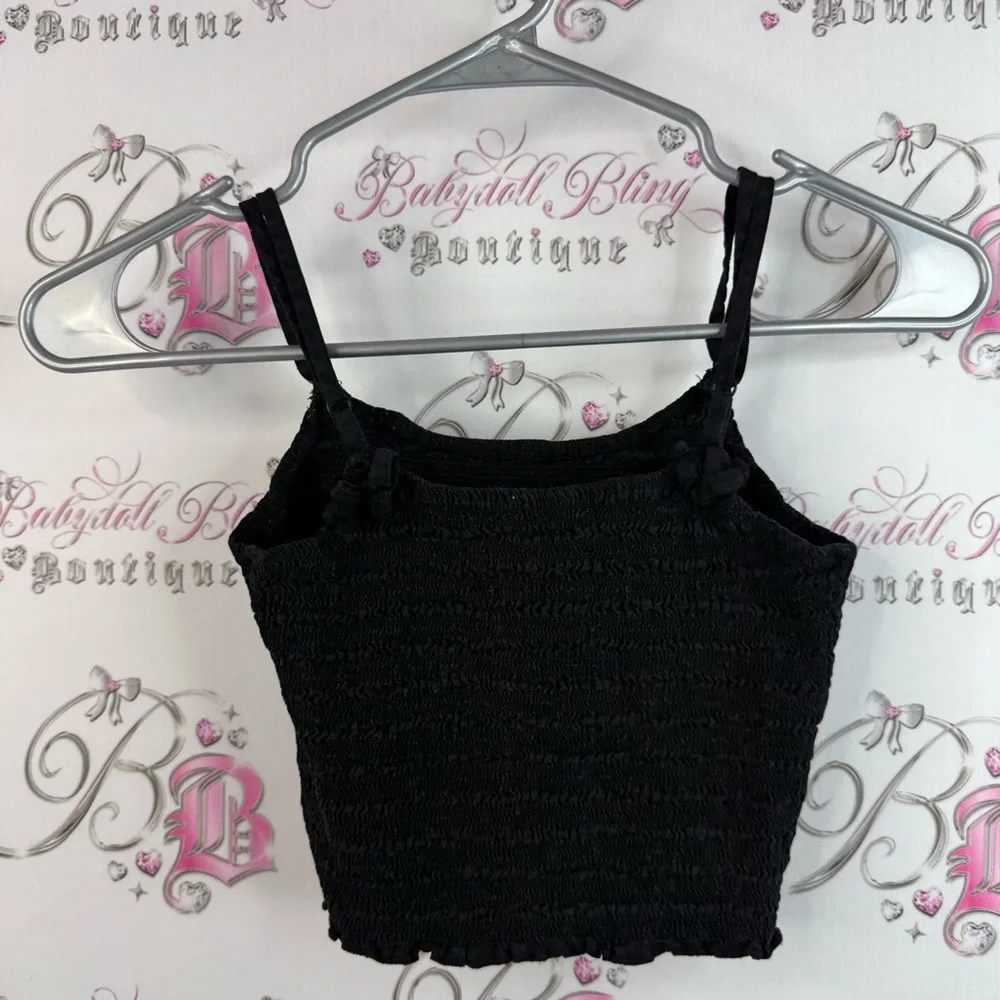 John galt cropped tank top stretchy smocked Black Camisole Top - Picture 2 of 9